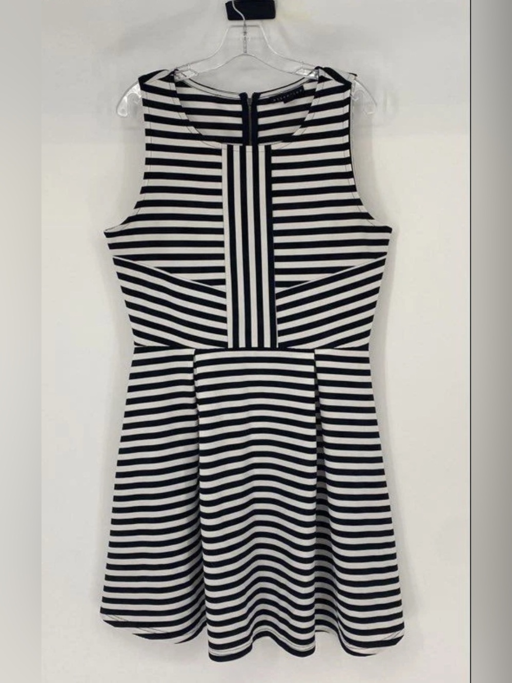 Attention Black And White Striped Fit And Flare Dress Small